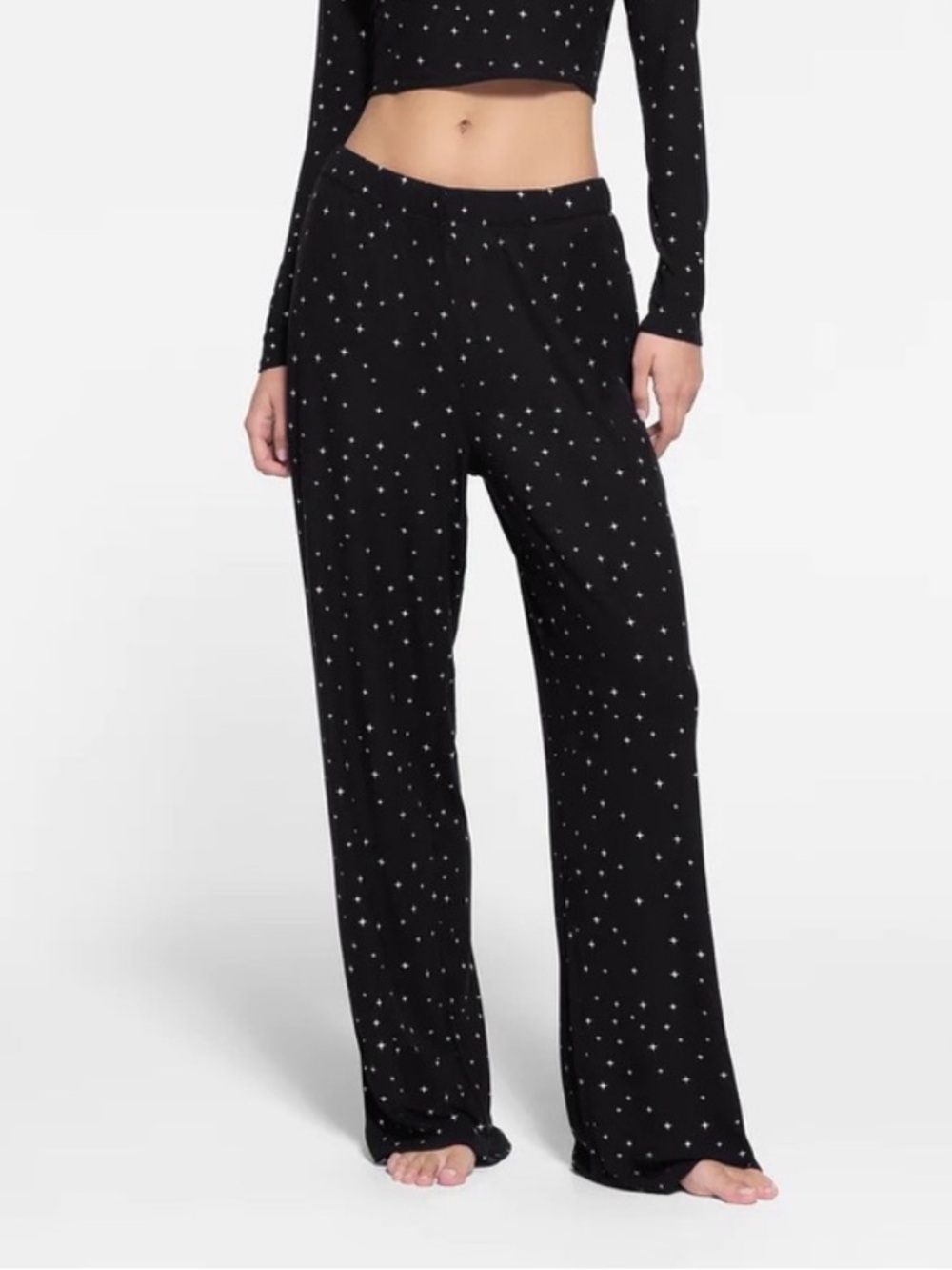 Skims Ribbed Onyx Sparkle Black White Print Lounge Pajama Pants Size Medium